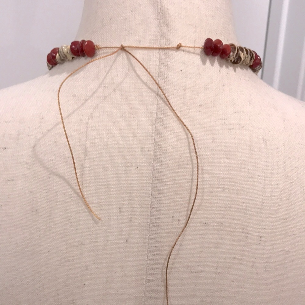 ✅CLEARANCE- Handcrafted Red Bead/Seed and Shell Necklace - Picture 6 of 7